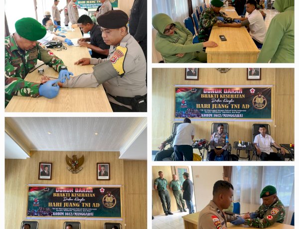 Sinergi TNI-Polri: Polres Manggarai Ikut Donor Darah Peringati Hari Juang TNI-AD 2025 di Makodim 1612 Manggarai
