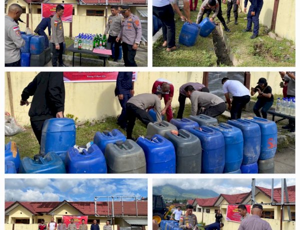 POLRES MANGGARAI MUSNAHKAN BARANG BUKTI MIRAS HASIL SITAAN OPERASI KEAMANAN