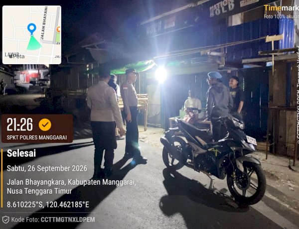 SPKT POLRES MANGGARAI TINGKATKAN PATROLI MALAM, PASTIKAN KAMTIBMAS PASCA GEMPA TETAP KONDUSIF