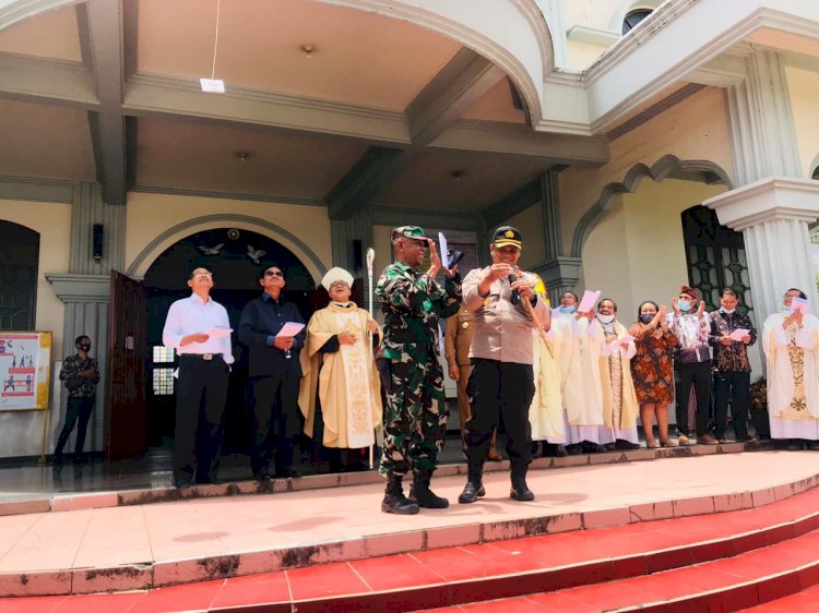 Kapolres Manggarai Hadiri Deklarasi Pilkada Damai dan Misa Perutusan Paslon.