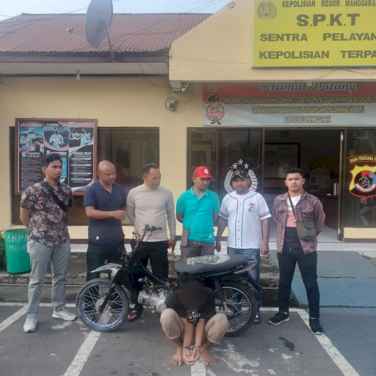 Unit Jatanras bersama Piket Reskrim dan Babin Kecamatan Langke Rembong, serta Lurah Tenda Mengamankan Pelaku Pencurian Sepeda Motor Revo Absolut