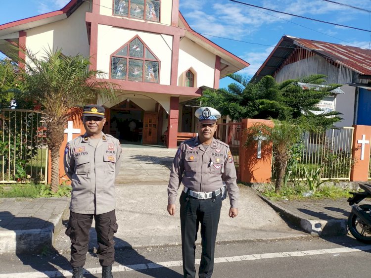 Konsisten, Polres Manggarai Terjunkan Personil Pengamanan Ibadah Minggu