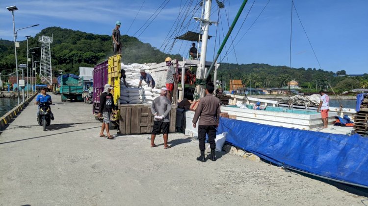 KP3 Laut : Pengamanan Aktifitas Bongkar Muat di Pelabuhan Laut Kelas II Reo Berlangsung Lancar