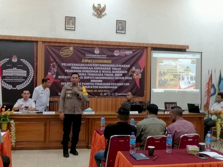 Hadiri Rapat Koordinasi Pelaksanaan dan Pertanggungjawaban Penggunaan Anggaran Hibah Pilkada 2024, Kabag Ops Polres Manggarai Sampaikan Pola Pengamanan Pilkada Serentak.