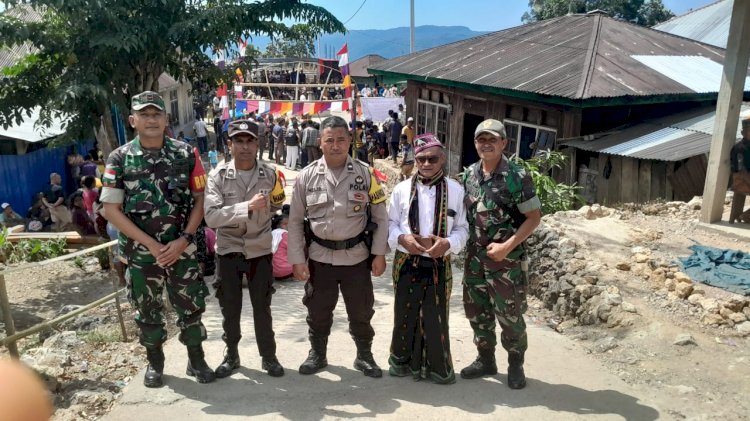 Sinergitas Bhabinkamtibmas dan Babinsa lakukan Pengamanan Adat Penti Weki Peso Beo di Rahong Utara