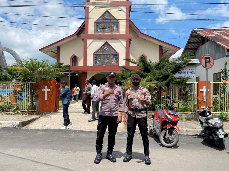 Polres Manggarai Terjunkan Personel untuk Pengamanan Ibadah Minggu di Kota Ruteng