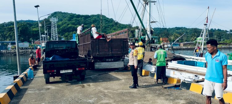 KP3 Laut Reo Laksanakan Pengamanan Aktivitas Bongkar Muat di Pelabuhan Laut Kelas II Reo