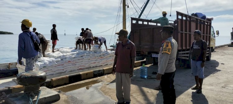 KP3 Laut Reo Laksanakan Pengamanan Aktivitas Bongkar Muat di Pelabuhan Laut Kelas II Reo