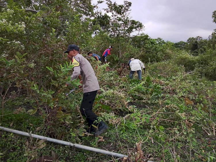 Gotong Royong Bhabinkamtibmas Kec. Satarmese Barat Dukung Pembukaan Lahan Pertanian
