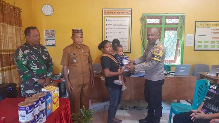 Bhabinkamtibmas Reok Barat Hadiri Pembagian Susu Penanganan Stunting di Desa To’e