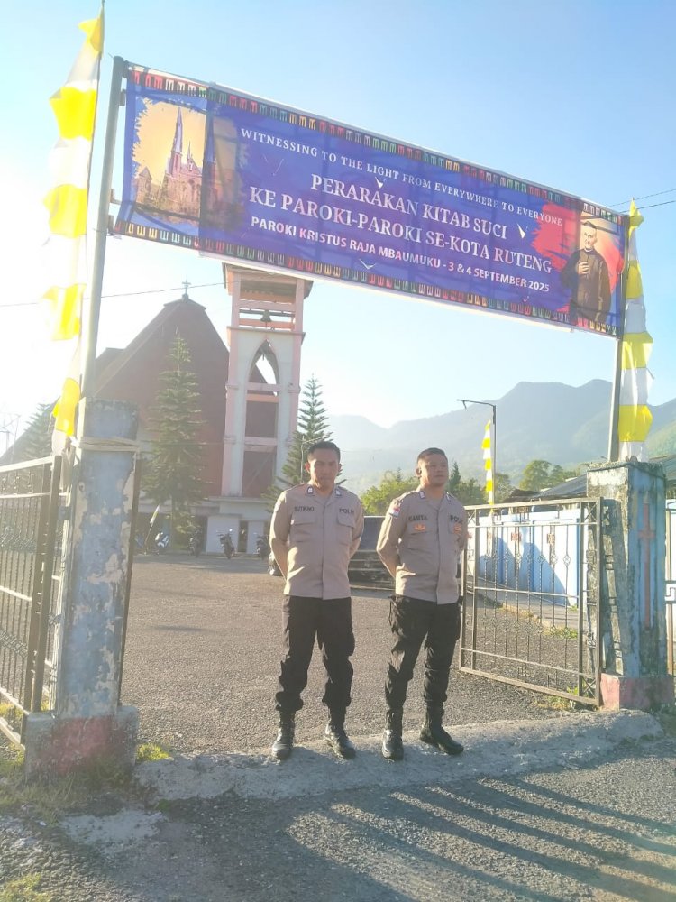 Polres Manggarai Gelar Pengamanan Ibadah Minggu guna memastikan  Umat Beribadah dengan Nyaman.