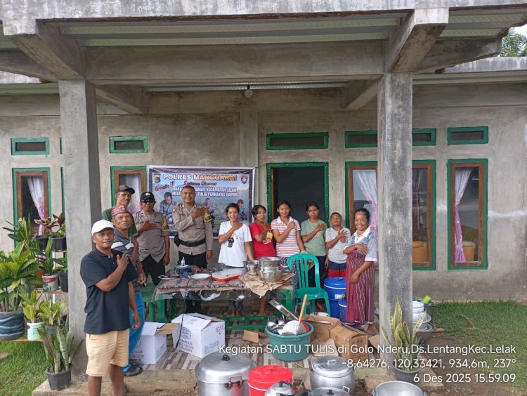 BHABINKAMTIBMAS KECAMATAN LELAK LAKSANAKAN KEGIATAN SOSIAL “SABTU TULIS” DI GOLO NDERU DESA LENTANG