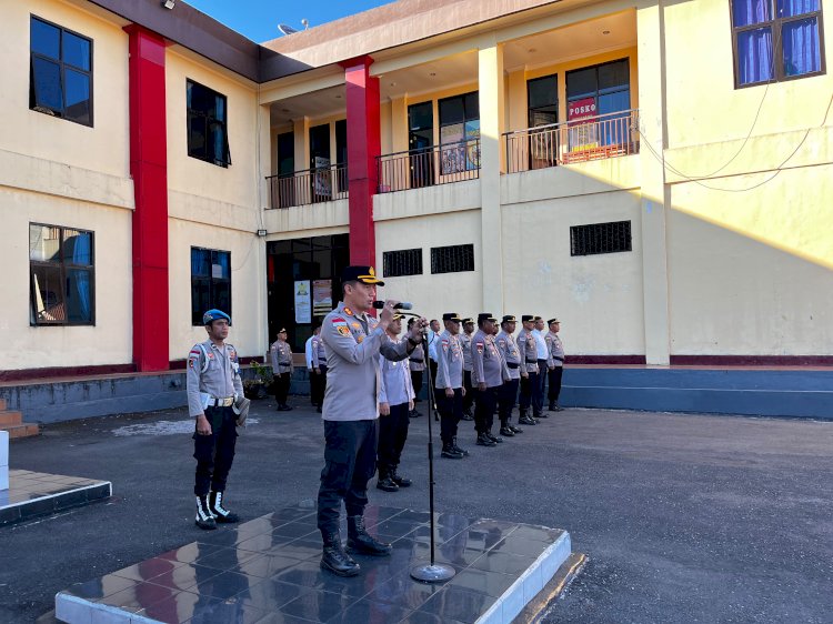 KAPOLRES MANGGARAI AKBP LEVI DEFRIANSYAH GELORAKAN NILAI-NILAI TRI BRATA DAN CATUR PRASETYA, BANGUN ETOS KERJA DAN CEGAH PELANGGARAN PERSONEL