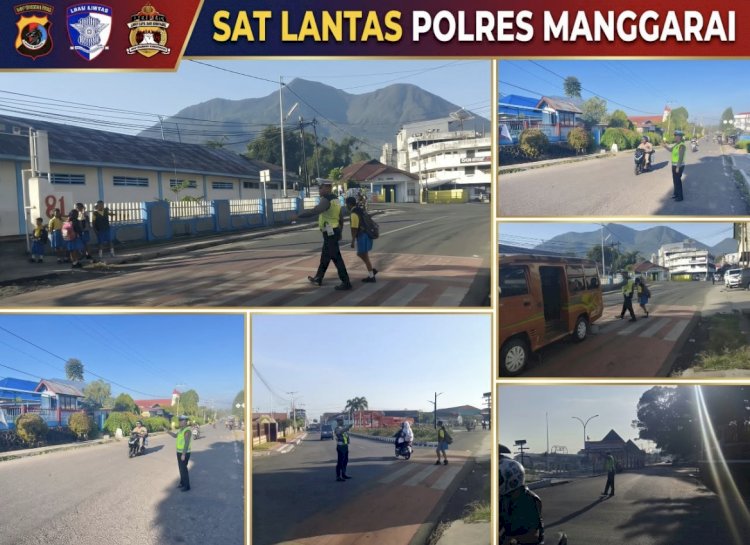 HADIR DI TENGAH MASYARAKAT, SATLANTAS POLRES MANGGARAI LAKSANAKAN PENGATURAN LALU LINTAS PAGI HARI, PASTIKAN KESELAMATAN PELAJAR DAN PENGGUNA JALAN